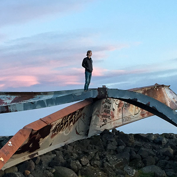 JT standing on the Skeiðará Bridge Monument, Iceland